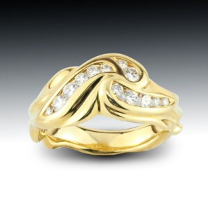 Diamond Breaking Wave Ring 14 Diamond Wave Channel 18K Ring