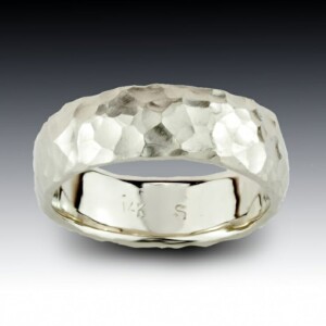Hammered White Gold Domed Band