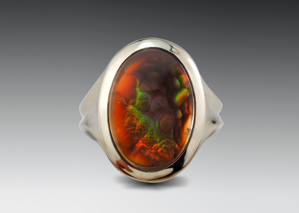 Mens Fire Agate White Gold Ring-2