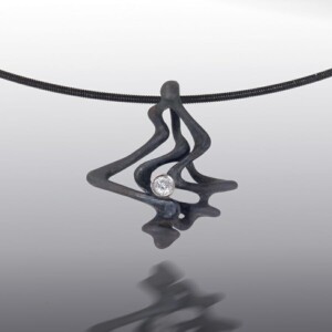 Steel And Diamond Wavy Pendant