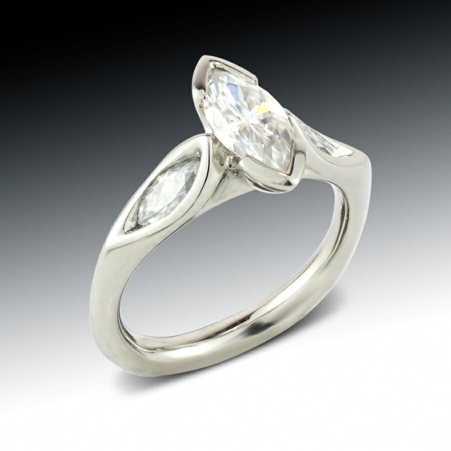 Marquise Three Stone Ring 2 Marquise Moissanite Three Stone Ring