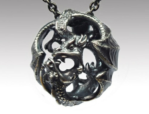 Blackened Steel Dragon Pendant