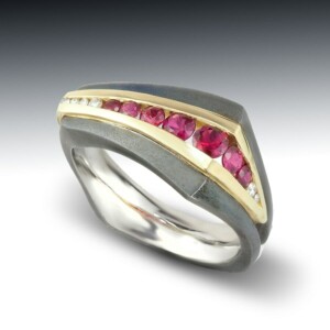 Ruby Split Channel Steel Ring 20 Ruby Split Channel Steel Ring