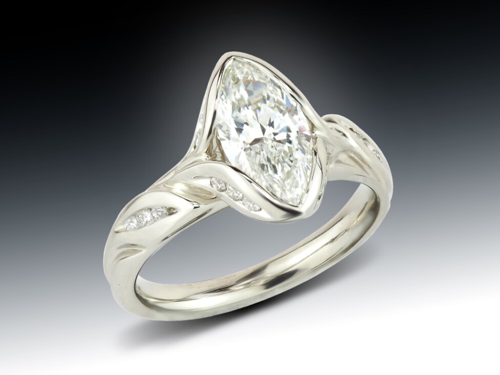 Leafy Marquise Diamond Engagement Ring-2