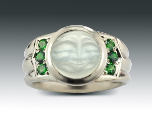 Carved Moonstone Tsavorite Garnet Ring