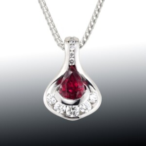 Pear Shaped Ruby Diamond Pendant