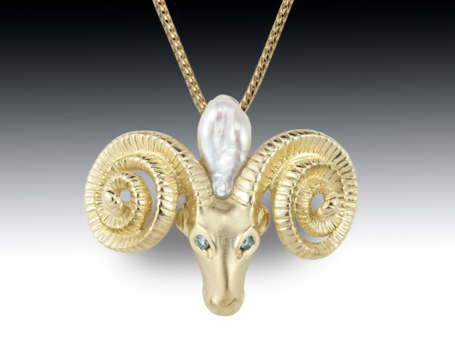 Pearl 18K Ram Pendant