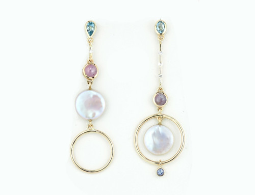 Aqua and Pearl Pendulum Earrings
