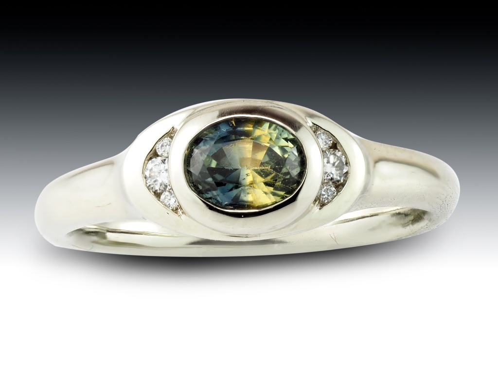 Green Sapphire And Diamond Bezel Ring 2 Green Sapphire And Diamond Bezel Ring-2