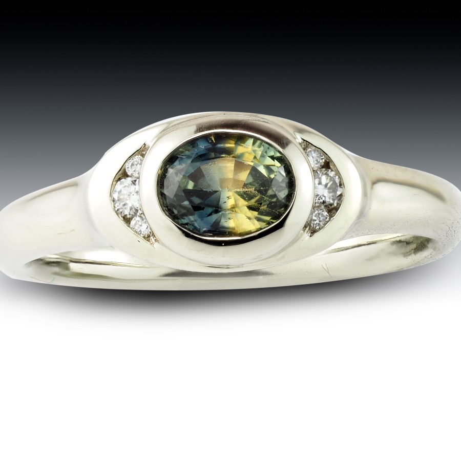 Green Sapphire And Diamond Bezel Ring 1 Green Sapphire And Diamond Bezel Ring