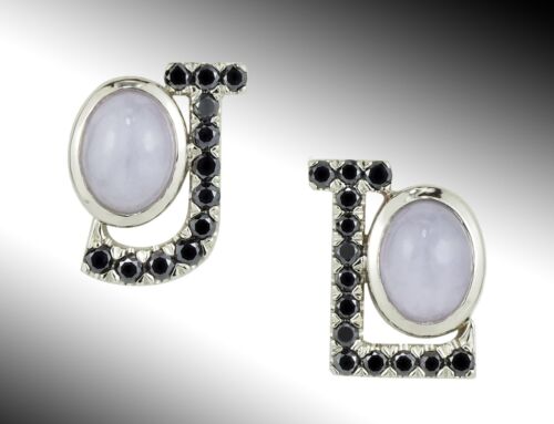 Lavender Jade and Black Diamond Initial Earrings