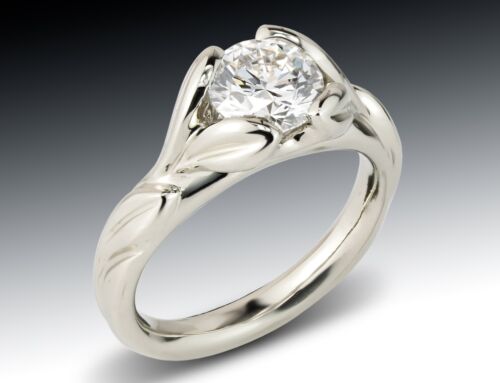 White Gold Leaf Design Engagement Ring
