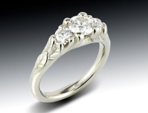 Moissanite Three Stone Leaf Ring
