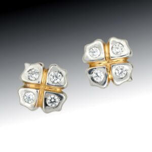 Diamond Clover Two Tone Earrings