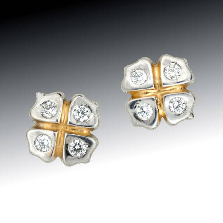 Diamond Clover Two Tone Earrings 1 Diamond Clover Two Tone Earrings