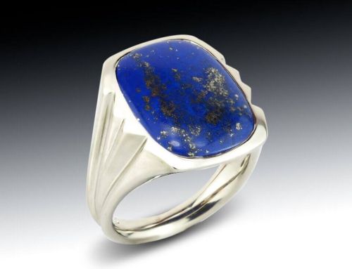 Lapis Cabochon White Gold Ring
