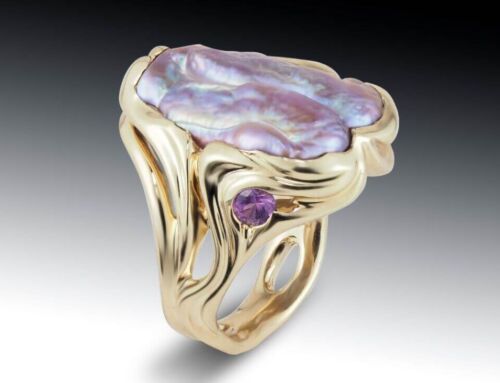 Pecan Pearl and Sapphires Ring