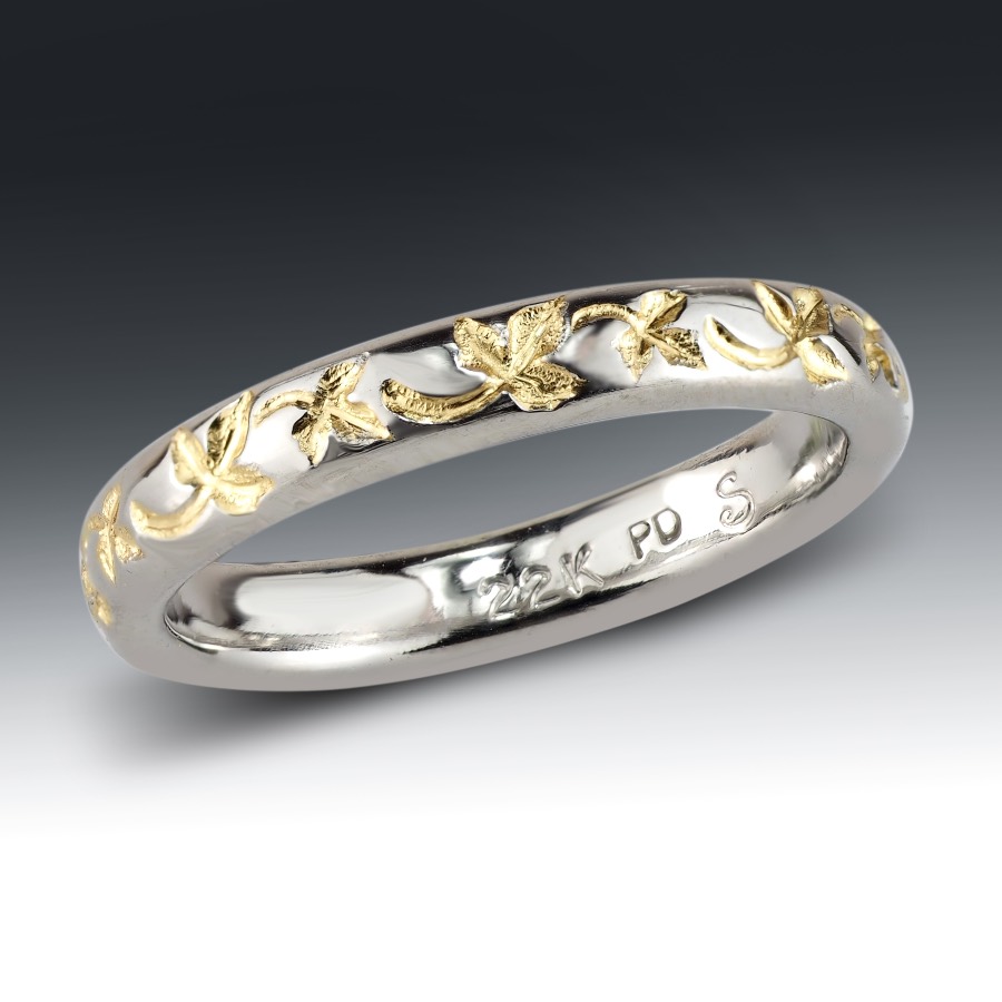 22K Inlaid Poison Ivy Palladium Band 2 22K Inlaid Poison Ivy Platinum Band