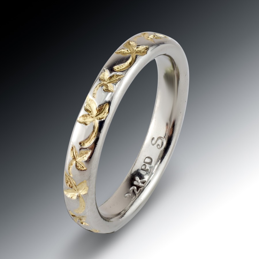 22K Inlaid Poison Ivy Palladium Band 1 22K Inlay Poison Ivy Palladium Band