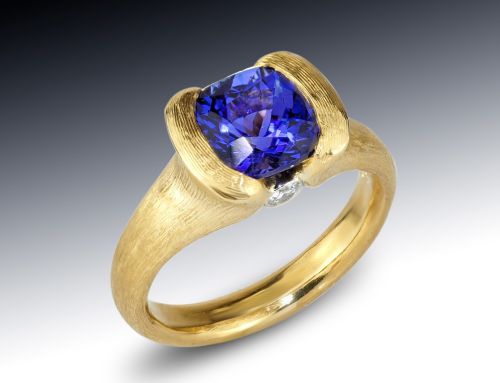 Brushed Gold Tanzanite Ring