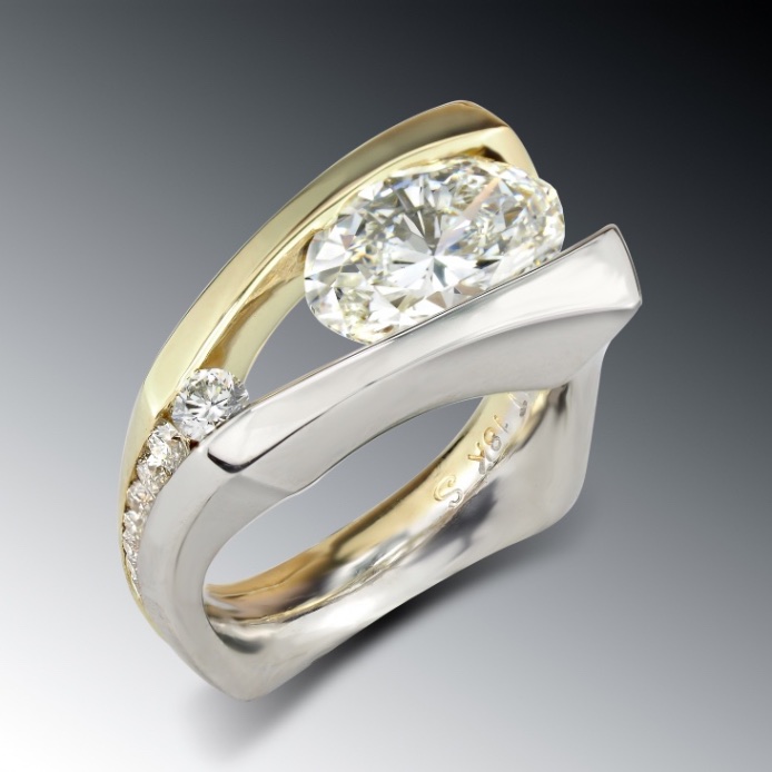 Custom Designed Two Tone Floating Oval Diamond Engagement Ring Custom Designed Two Tone Floating Oval Diamond Engagement Ring