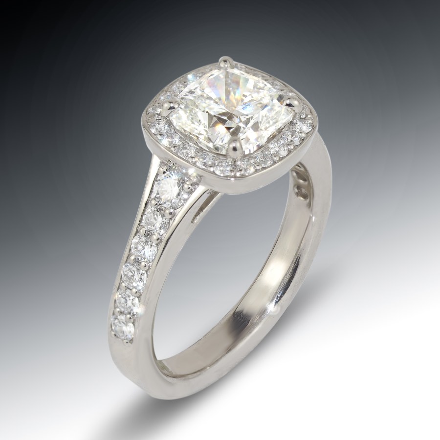 Cushion Diamond Halo Engagement Ring 1 Diamond Cushion Halo Engagement Ring