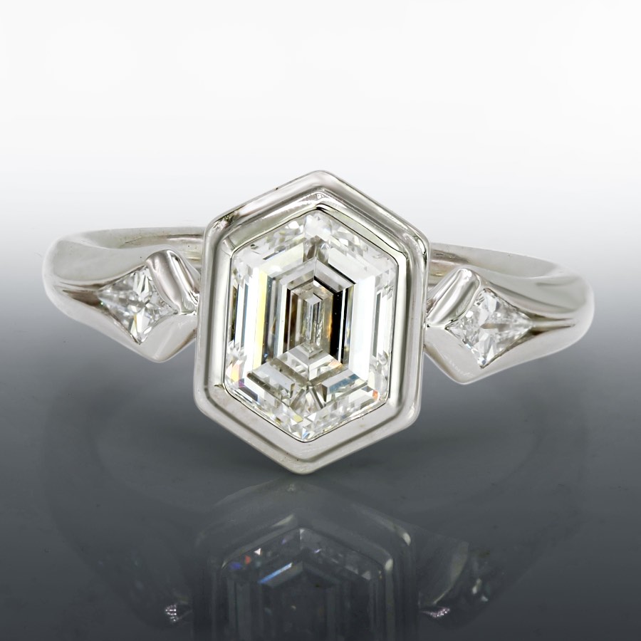 Diamond Hexagon Engagement Ring 3 Diamond Hexagon Engagement Ring-2