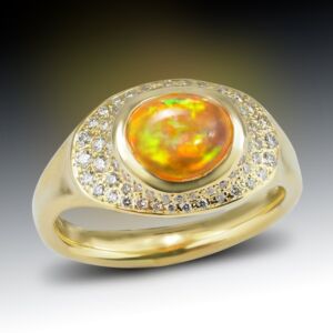 Mexican Fire Opal And Diamond Pave Ring