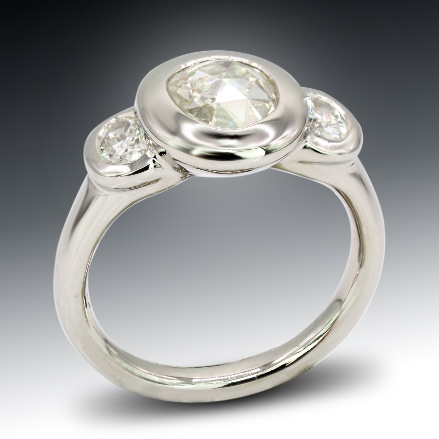 Rose Cut Diamond Engagement Ring 2 Rose Cut Diamond Triplet Engagement Ring