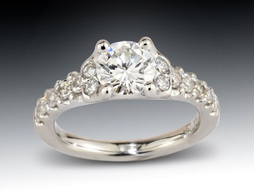 Custom Platinum Engagement Ring with Diamond Shank