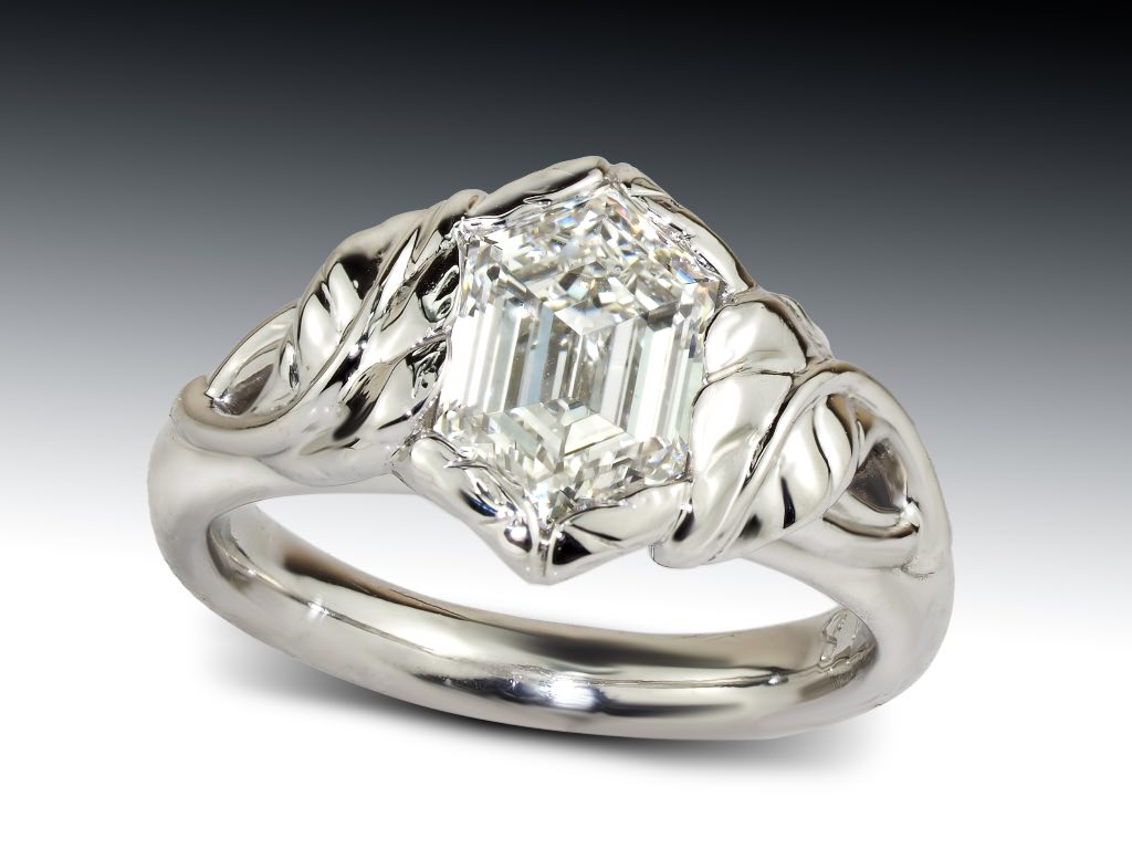 Hexagon Diamond Leafy Engagement Ring
