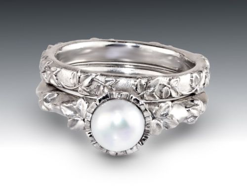 Pearl and Palladium Poison Ivy Ring Set
