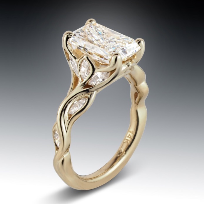Radiant Diamond Leaf Engagement Ring