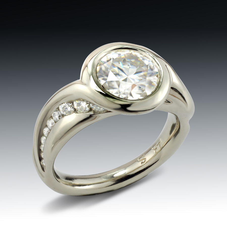 Swirled Bezel Diamond Engagement Ring